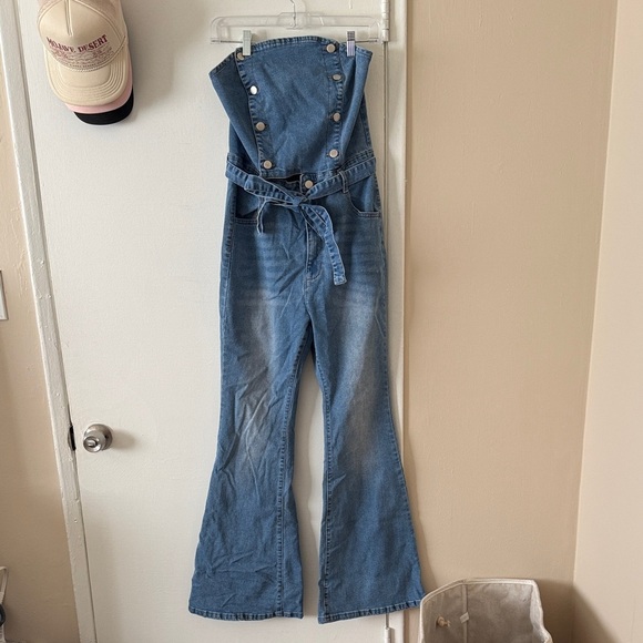 SHEIN Pants - Blue Denim Jumpsuit with Button Details
